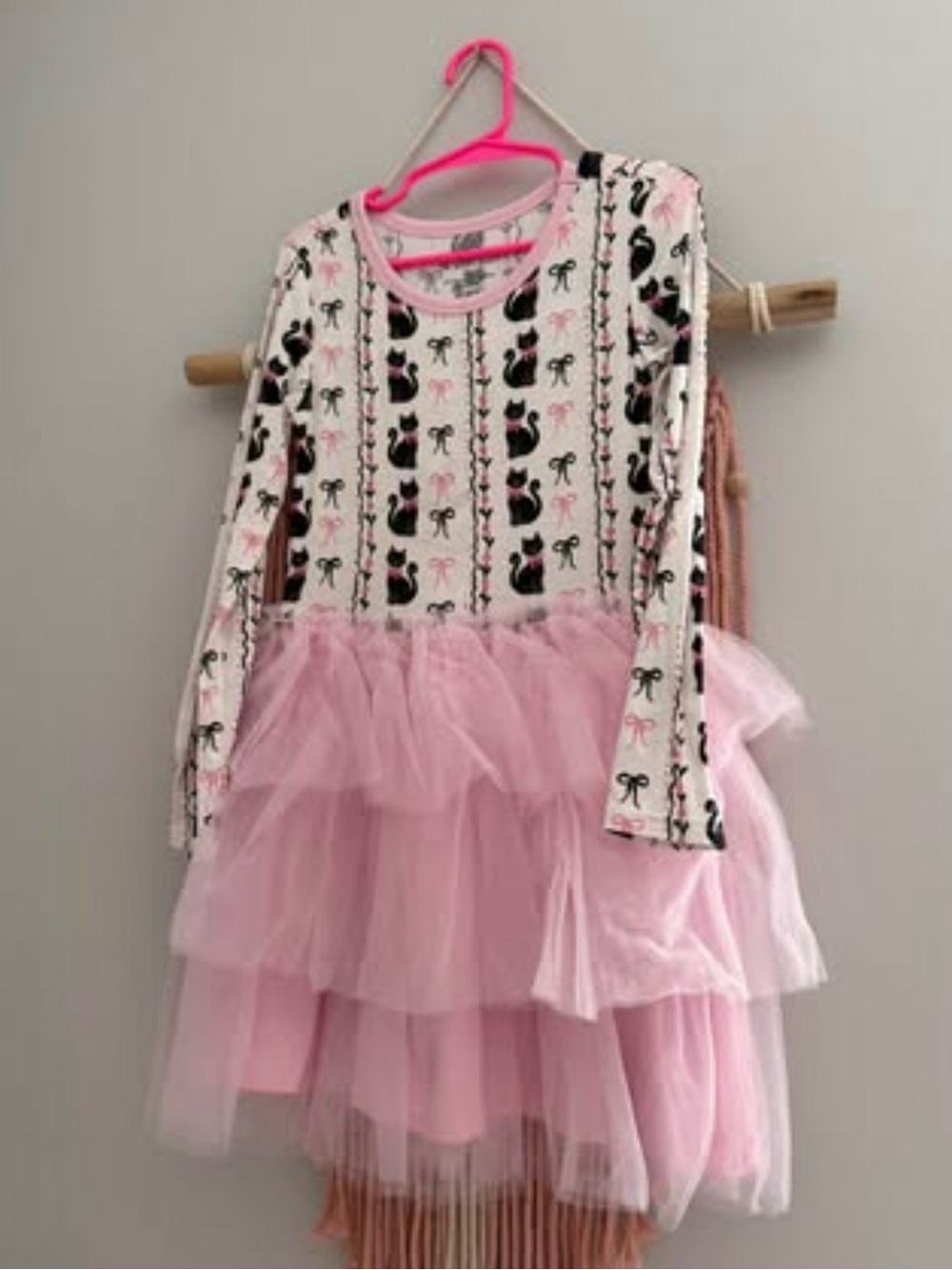 Sleepy Sloth Tulle Tiered Dress with Cat Print Top
